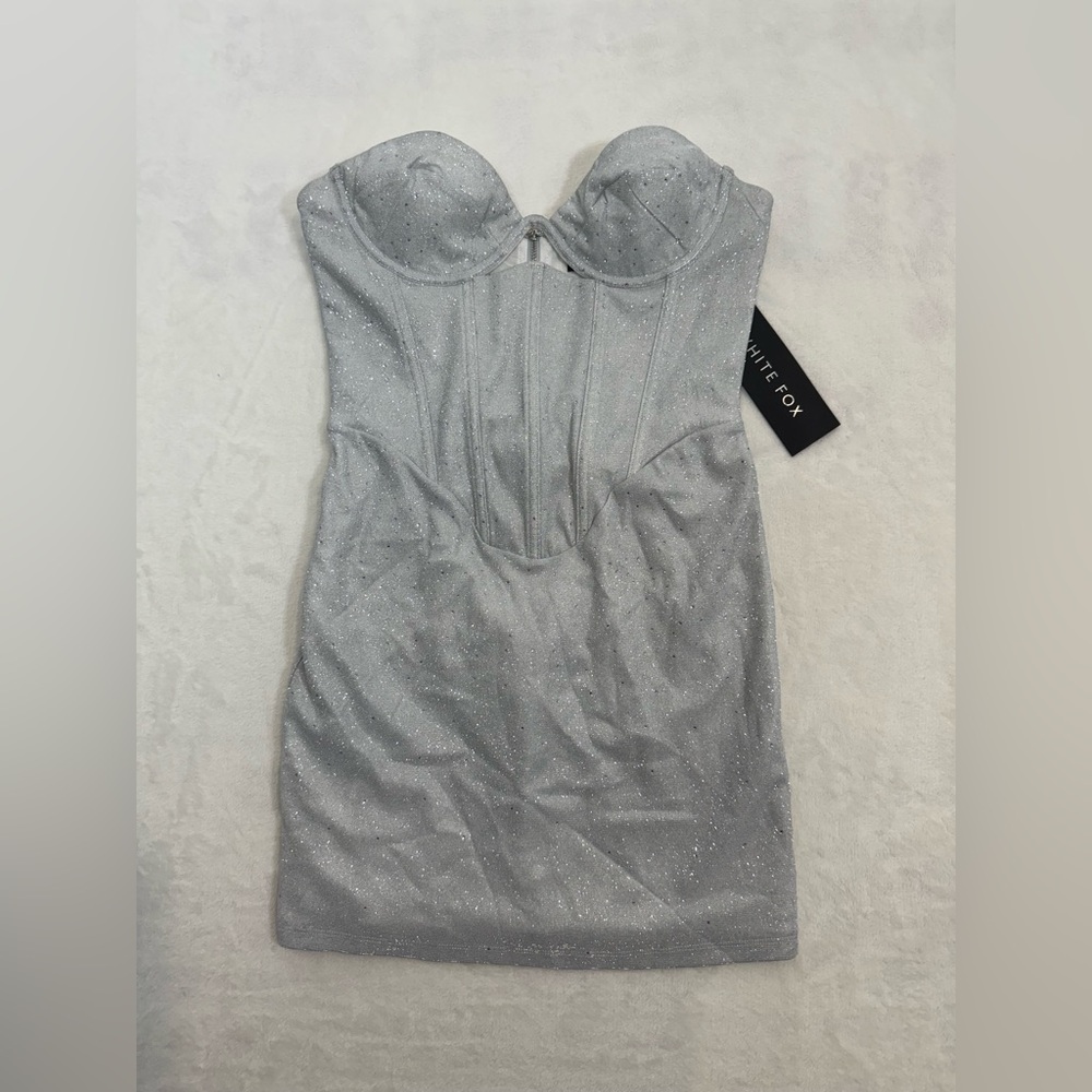 NWT White Fox Ring The Alarm Silver And Diamond Mini Corset Dress Size Medium